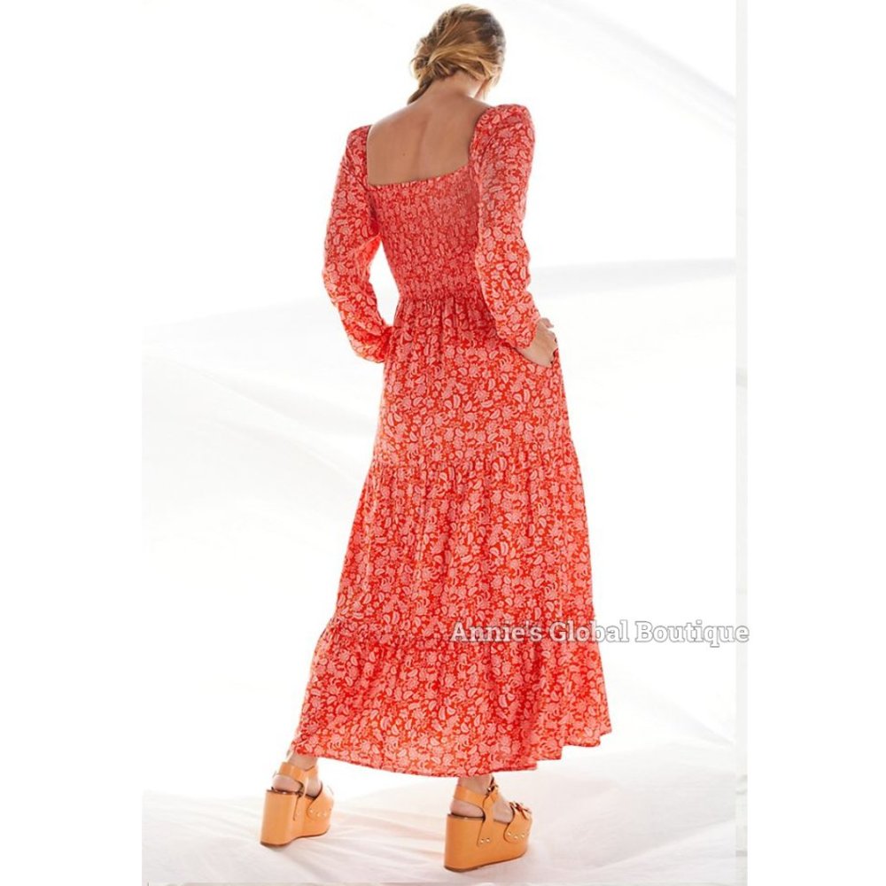 RARE NWT ANTHROPOLOGIE Dolan Smocked Puffed-Sleeves Midi Dress. Size XL - Picture 4 of 16